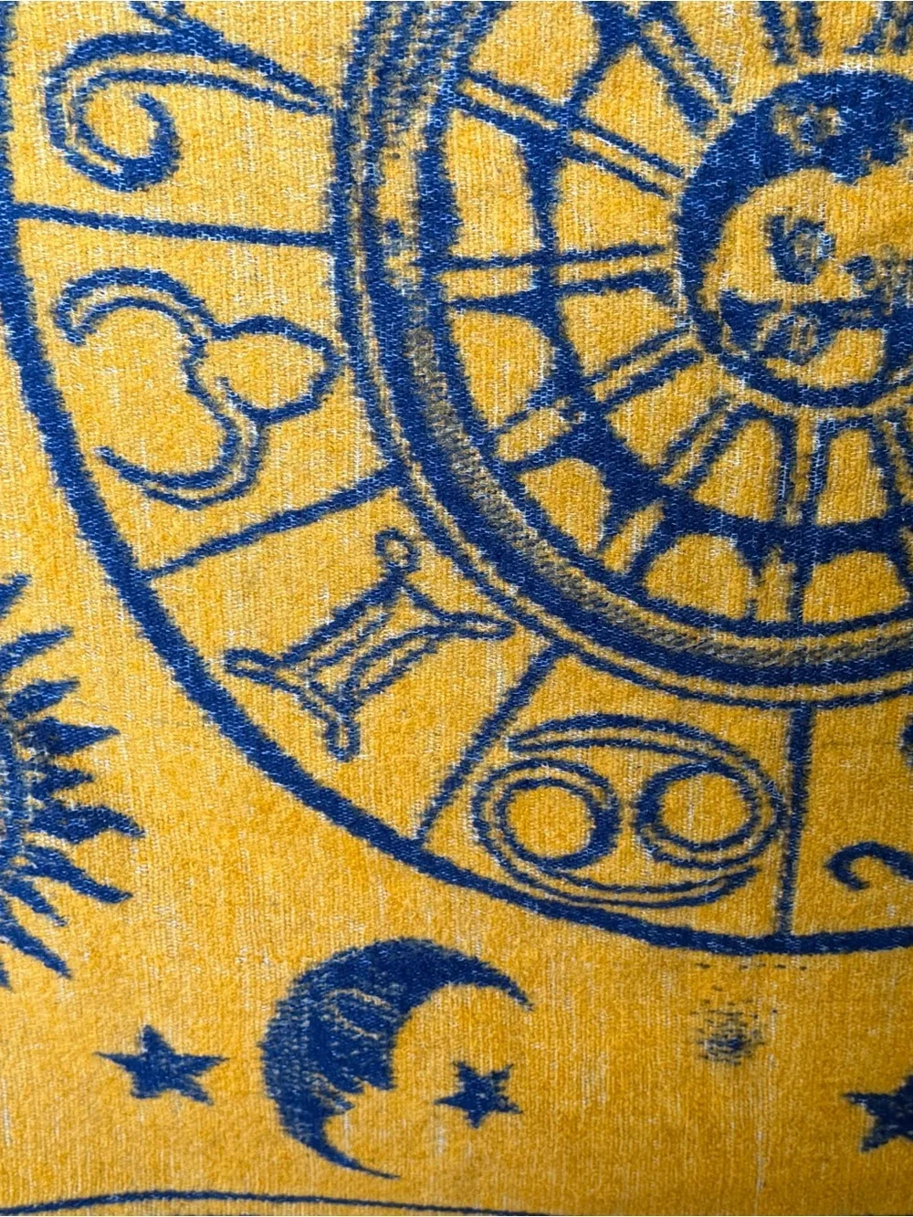 Celestial Zodiac Sun Moon Stars Woven Throw Blanket Mustard Yellow Blue